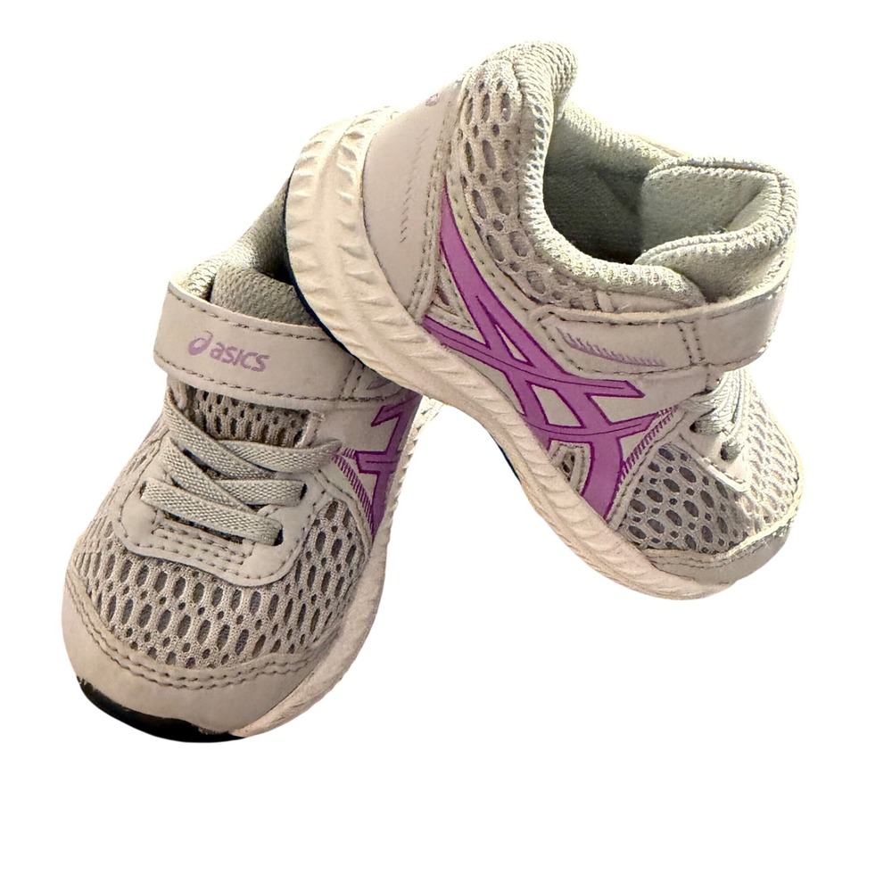 Asics Contend 7 TS Toddler Shoes Grey Purple Running Sneakers 1014A193 Size K4